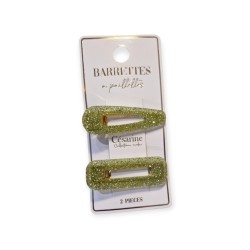 Barrettes à paillettes vertes