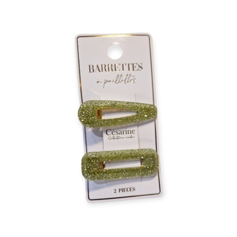 Barrettes à paillettes vertes