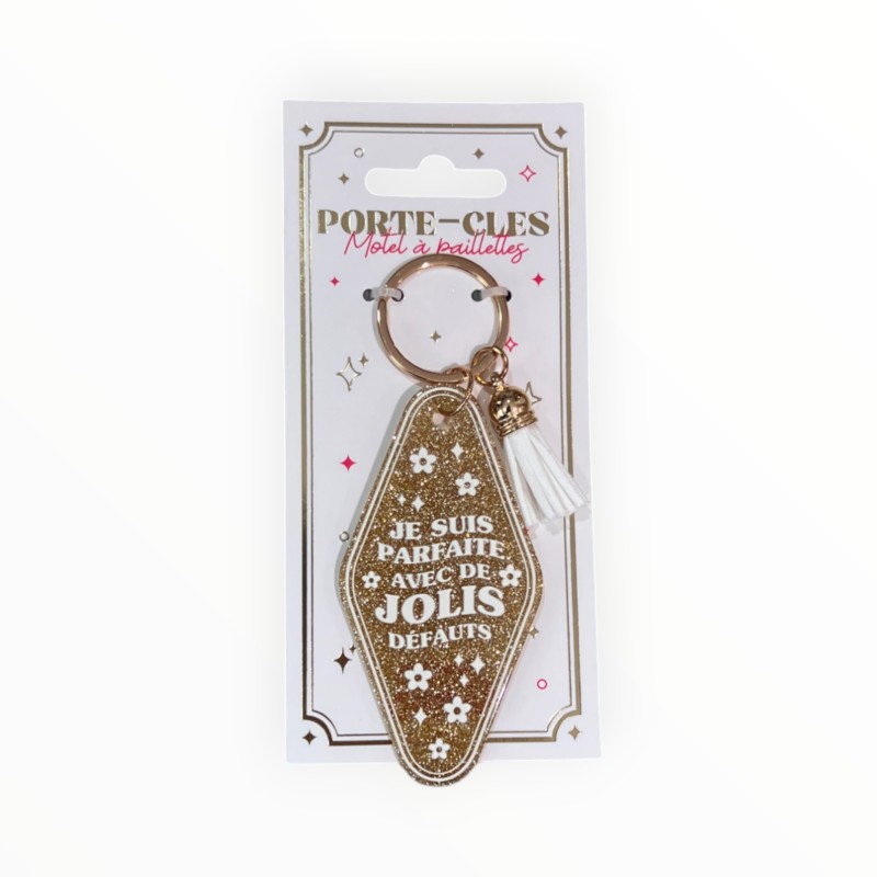 Porte-clés à paillettes "Je suis parfaite avec des jolis défauts" Porte-clés à paillettes "Je suis parfaite avec des jolis défauts"