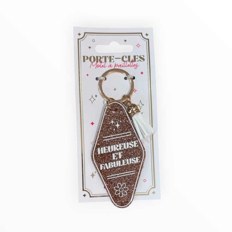 Porte-clés à paillettes "Heureuse et Fabuleuse" Porte-clés à paillettes "Heureuse et Fabuleuse"