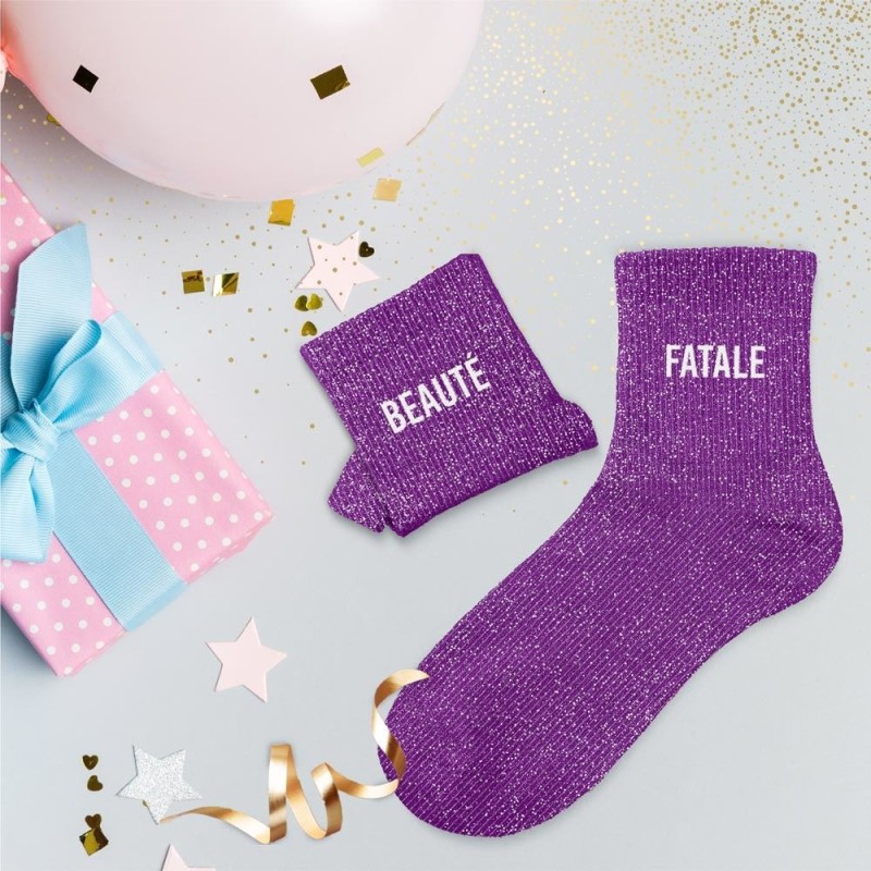 Chaussettes Princesse Connasse - Duo Lilas à Paillettes - Taille Unique - Neuves Avec étiquettes STC