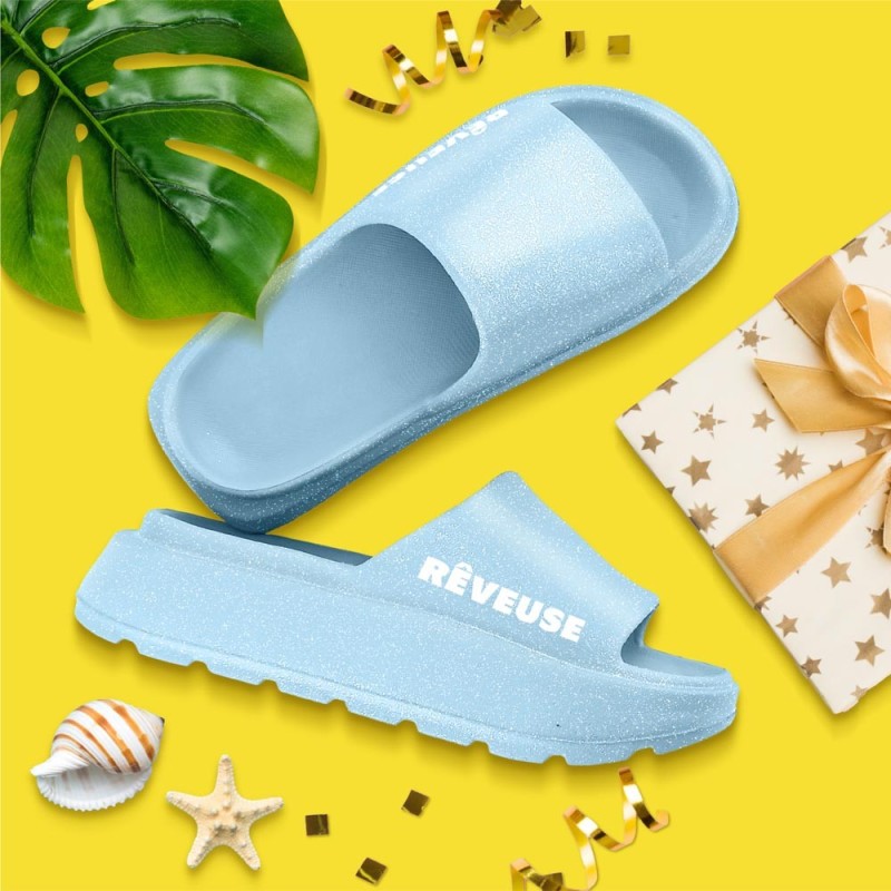 Claquettes Pailletées Avec Message « Rêveuse » – Taille 39/40 – Matière EVA – Paire De Tongs Brillantes - 11