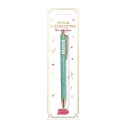 Stylo turquoise paillette râleuse