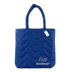 Sac matélassé brodé bleu "petit bonheur"