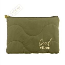 Pochette matelassée brodé kaki “good vibes”