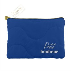 Pochette matelassée brodée bleu “petit bonheur”