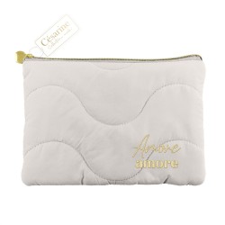 Pochette matelassée brodée gris “amore amore”