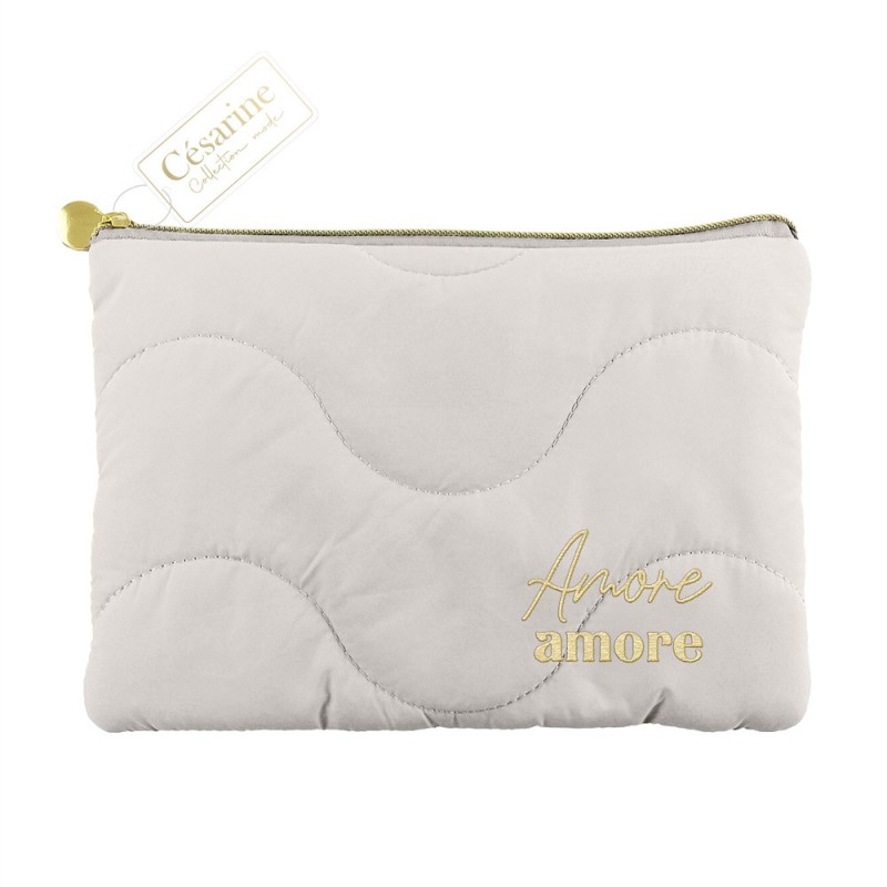 Pochette matelassée brodée gris “amore amore”