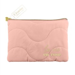 Pochette matelassée brodée rose “la vie en rose”