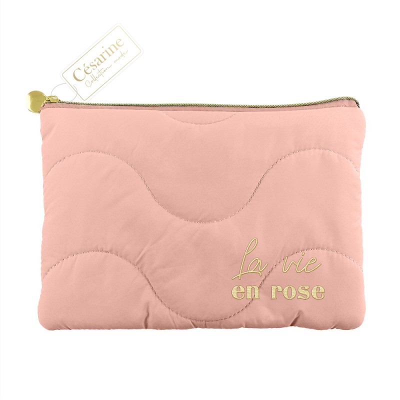Pochette matelassée brodée rose “la vie en rose” Pochette matelassée brodée rose “la vie en rose”