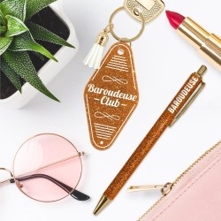Stylo et porte-clés paillette Baroudeuse