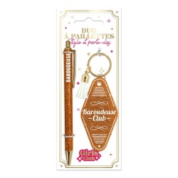 Stylo et porte-clés paillette Baroudeuse