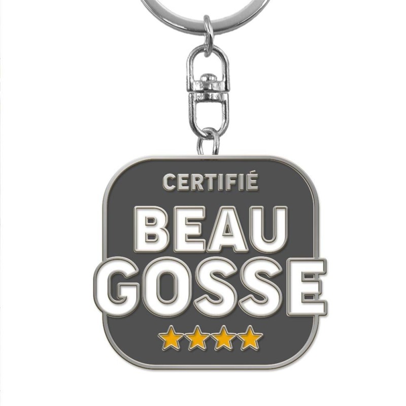 Porte-clés métallique gris Certifié Beau Gosse
