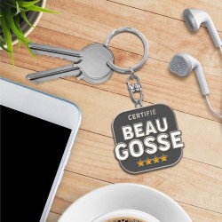 Porte-clés métallique gris Certifié Beau Gosse