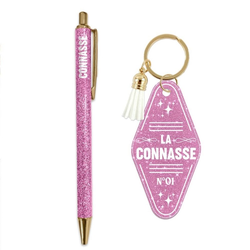 STYLO ET PORTE CLES PAILLETTE CONNASSE