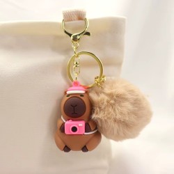Porte-clés Capybara Pompon Kawaii Rose