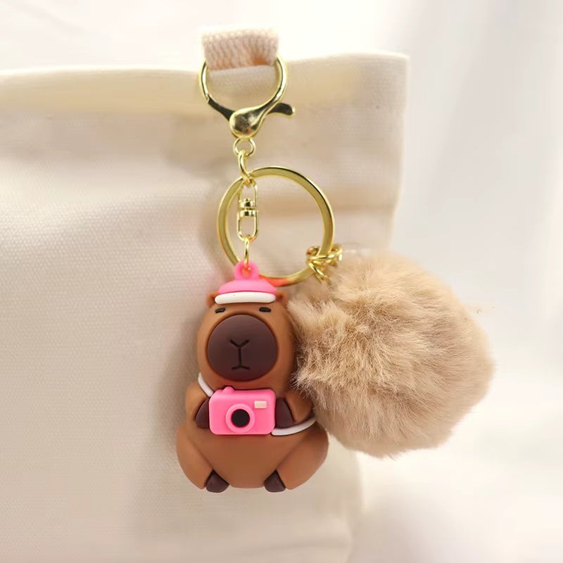 Porte-clés Capybara Pompon Kawaii Rose