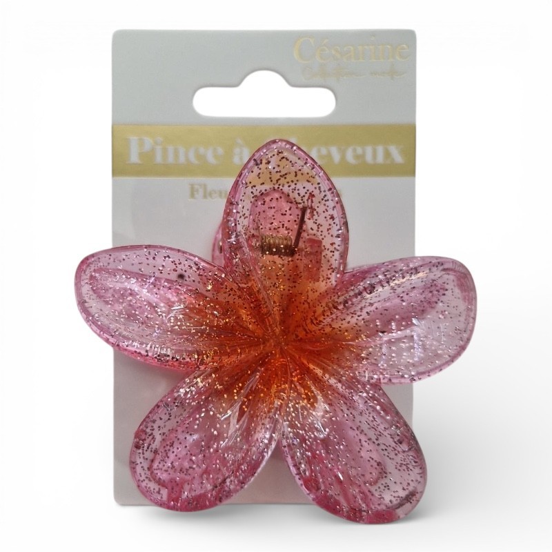 Pince à Cheveux Fleur Rose Pailletée