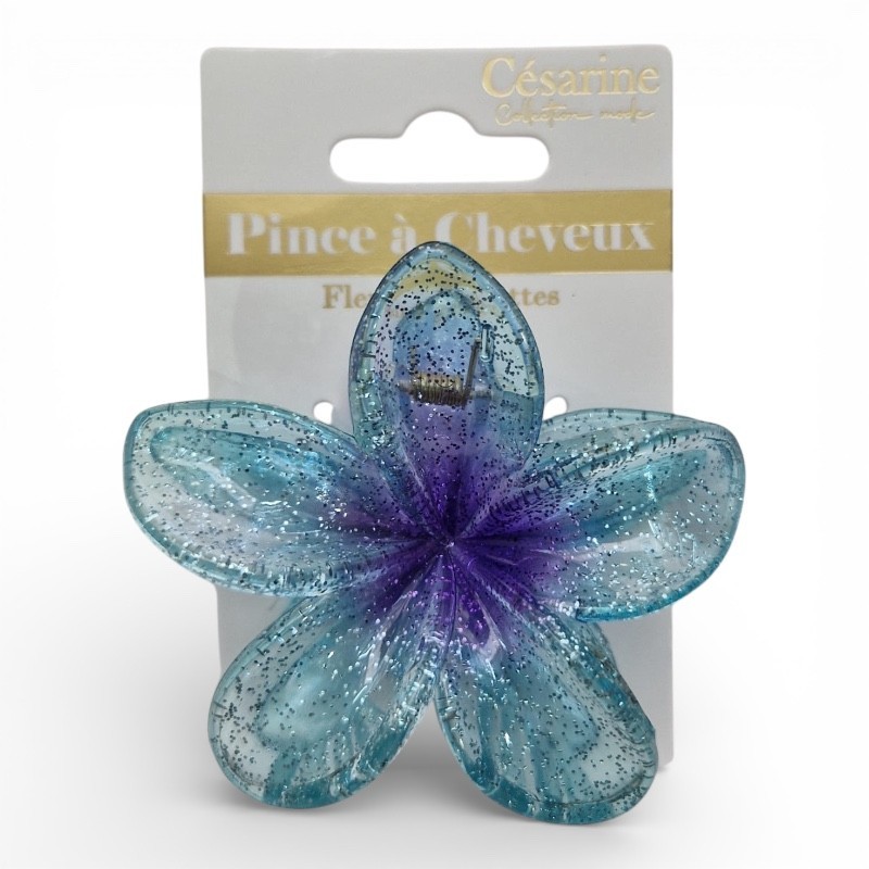 Pince à cheveux fleur bleue étincelante
