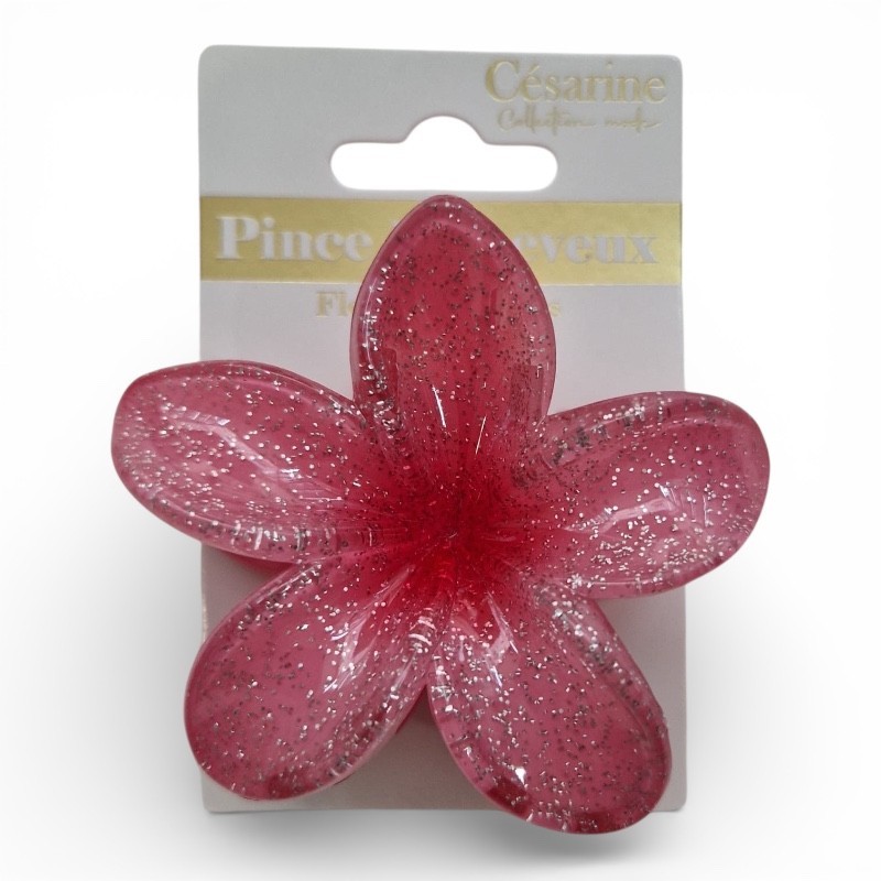 Pince à cheveux fleur fuchsia pailletée