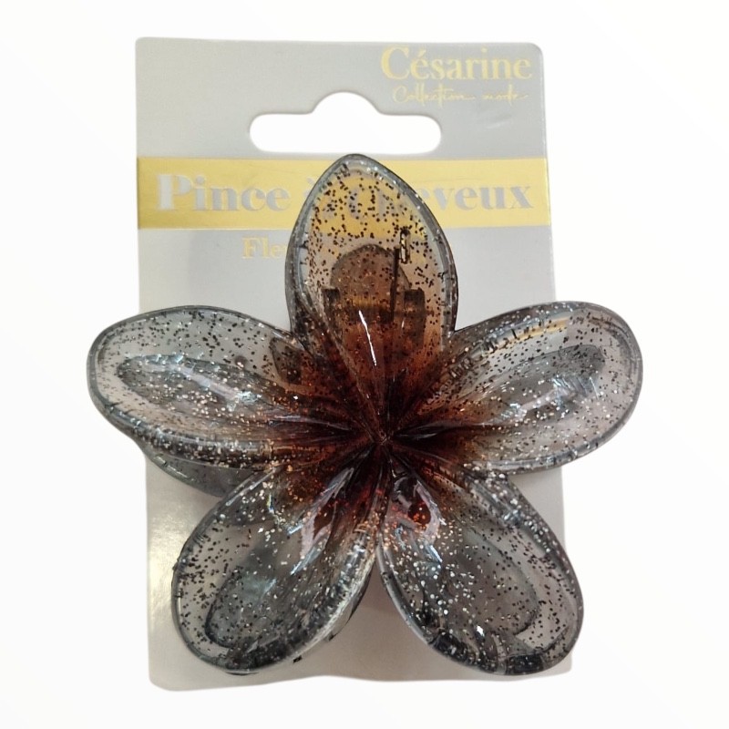 Pince à cheveux fleur grise étincelante