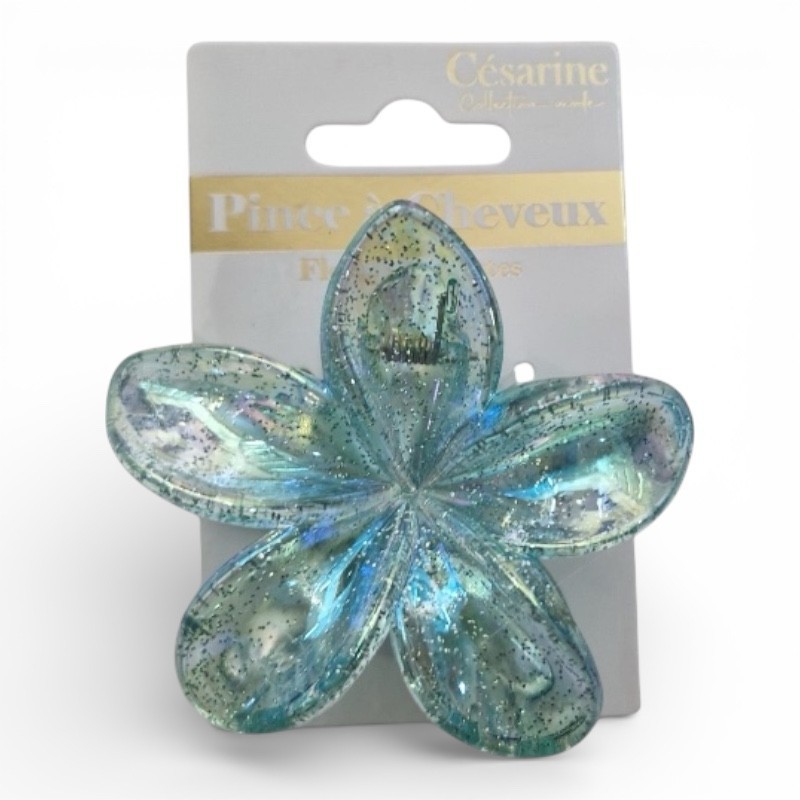 Pince à cheveux fleur vert lagon étincelante