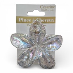 Pince à cheveux fleur transparente pailletée