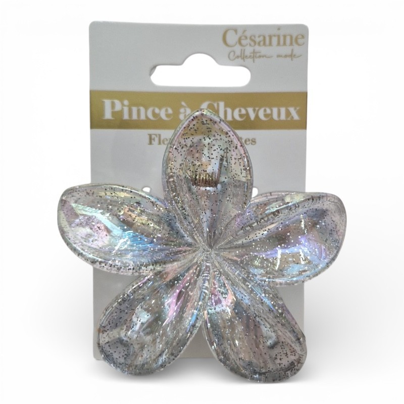 Pince à cheveux fleur transparente pailletée