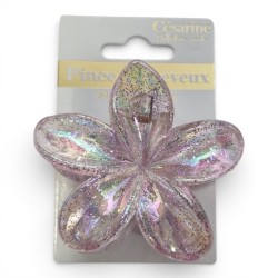Pince à cheveux fleur rose translucide et pailletée