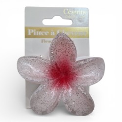 Pince à cheveux fleur rose translucide et pailletée