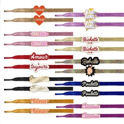 Lacets paillettes Poulette bleus avec pin's – dstock