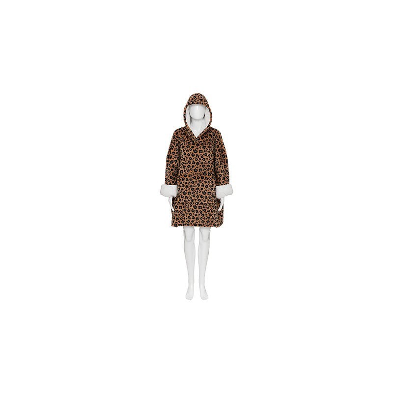 Sweat plaid à capuche léopard porté, coupe oversize