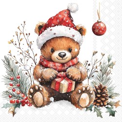 Serviettes en papier Cadeau de nounours blanc 33x33 cm