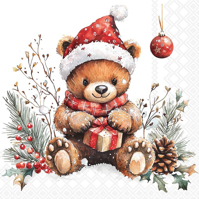 Serviettes en papier Cadeau de nounours blanc 33x33 cm