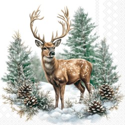 Serviettes en papier Cerf d'hiver blanc 33x33 cm