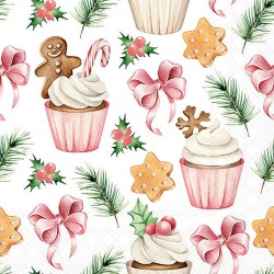 Serviettes en papier Douceurs de Noël rose 33x33 cm