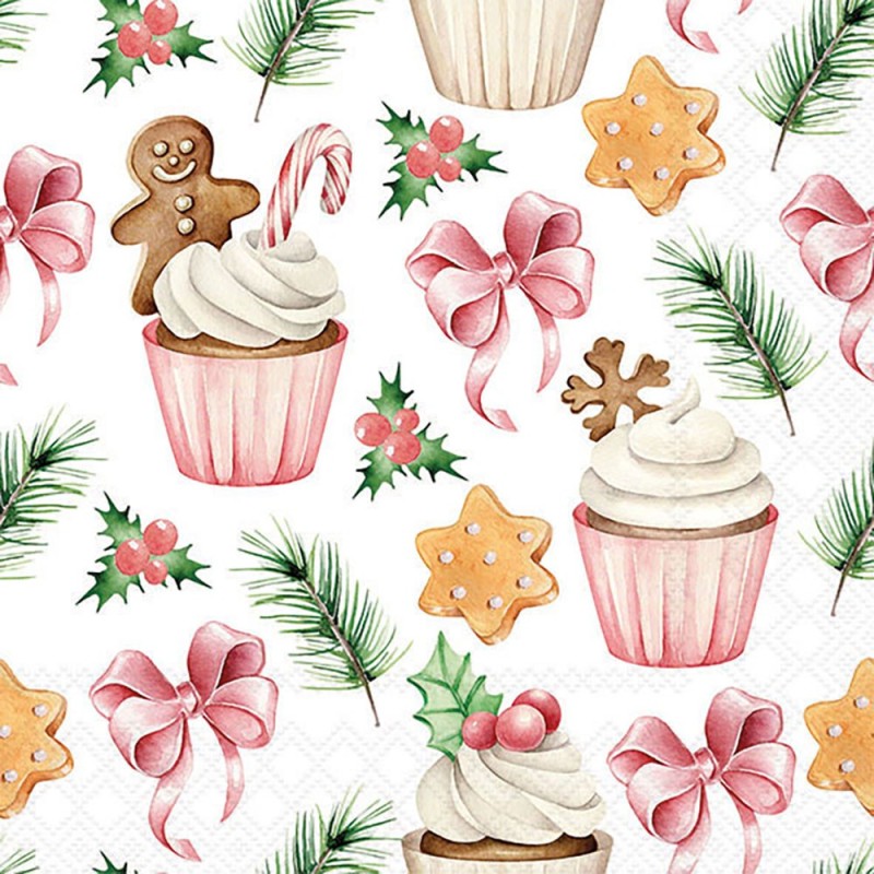 Serviettes en papier Douceurs de Noël rose 33x33 cm