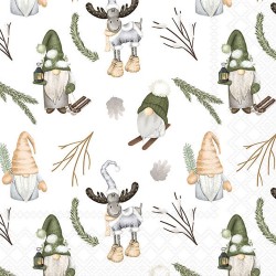 Serviettes en papier Gnomes de la forêt blanc 33x33 cm