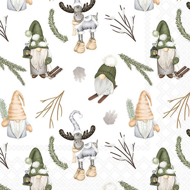 Serviettes en papier Gnomes de la forêt blanc 33x33 cm