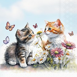 Serviettes en papier Chatons dans les fleurs 25x25 cm