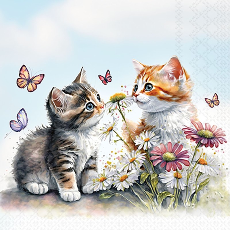 Serviettes en papier Chatons dans les fleurs 25x25 cm