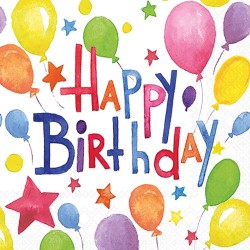 Serviettes en papier Anniversaire coloré 25x25 cm