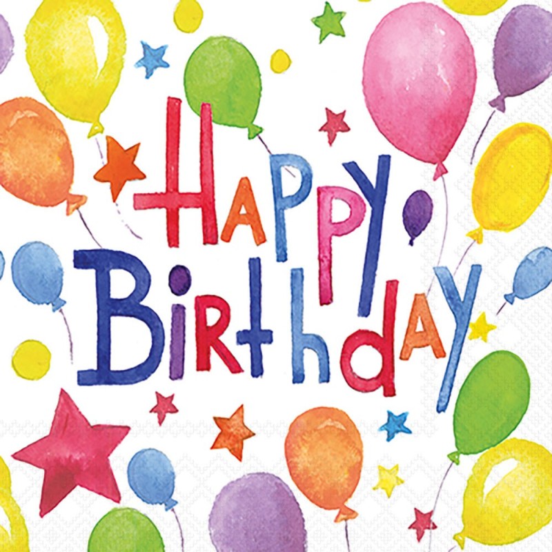 Serviettes en papier Anniversaire coloré 25x25 cm