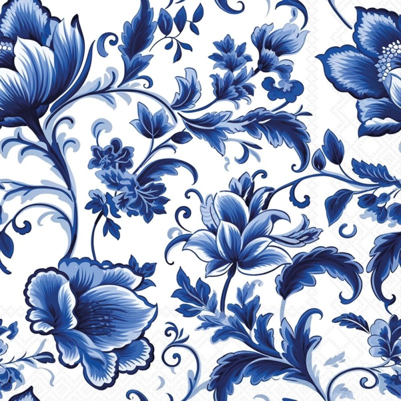 Serviettes en papier Fleurs bleu de Delft 33x33 cm