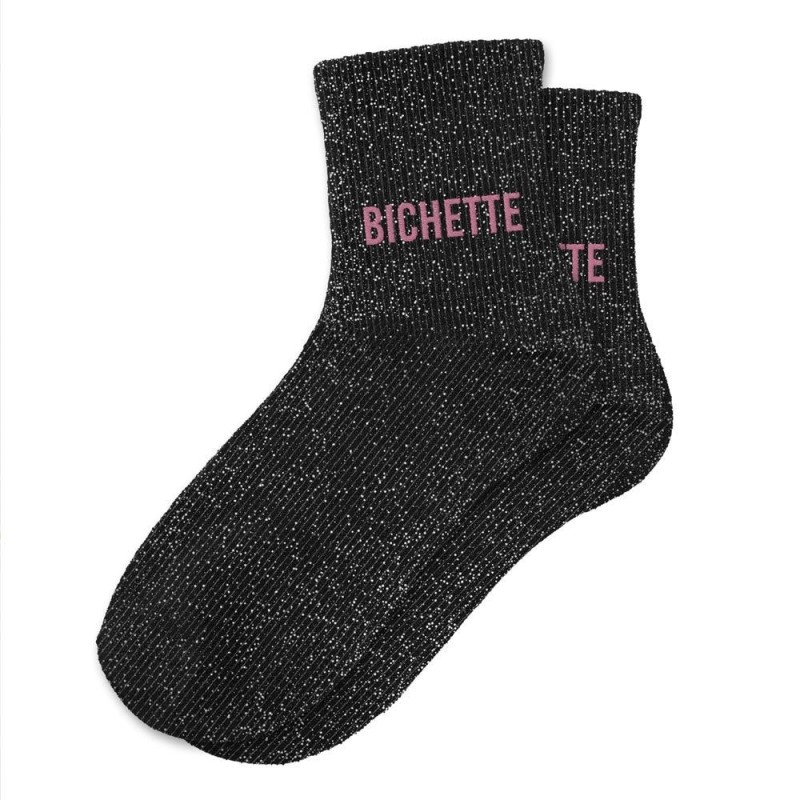 Chaussettes à Paillettes Avec Message 'Marraine' - Taille Unique 36-42, Coton, Polyester, Fil Métallique